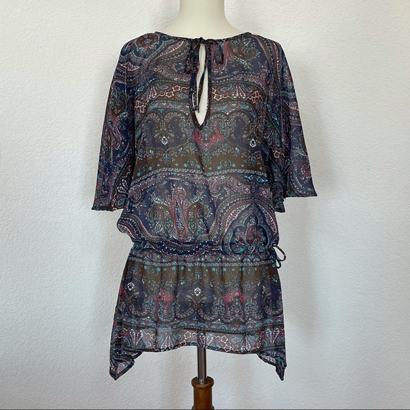 Eight sixty navy paisley chiffon drawstring top XS - Picture 2 of 4